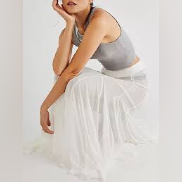 Free People Sheer White mesh see through Gadot bridal Maxi Skirt half slip XL - Picture 3 of 12